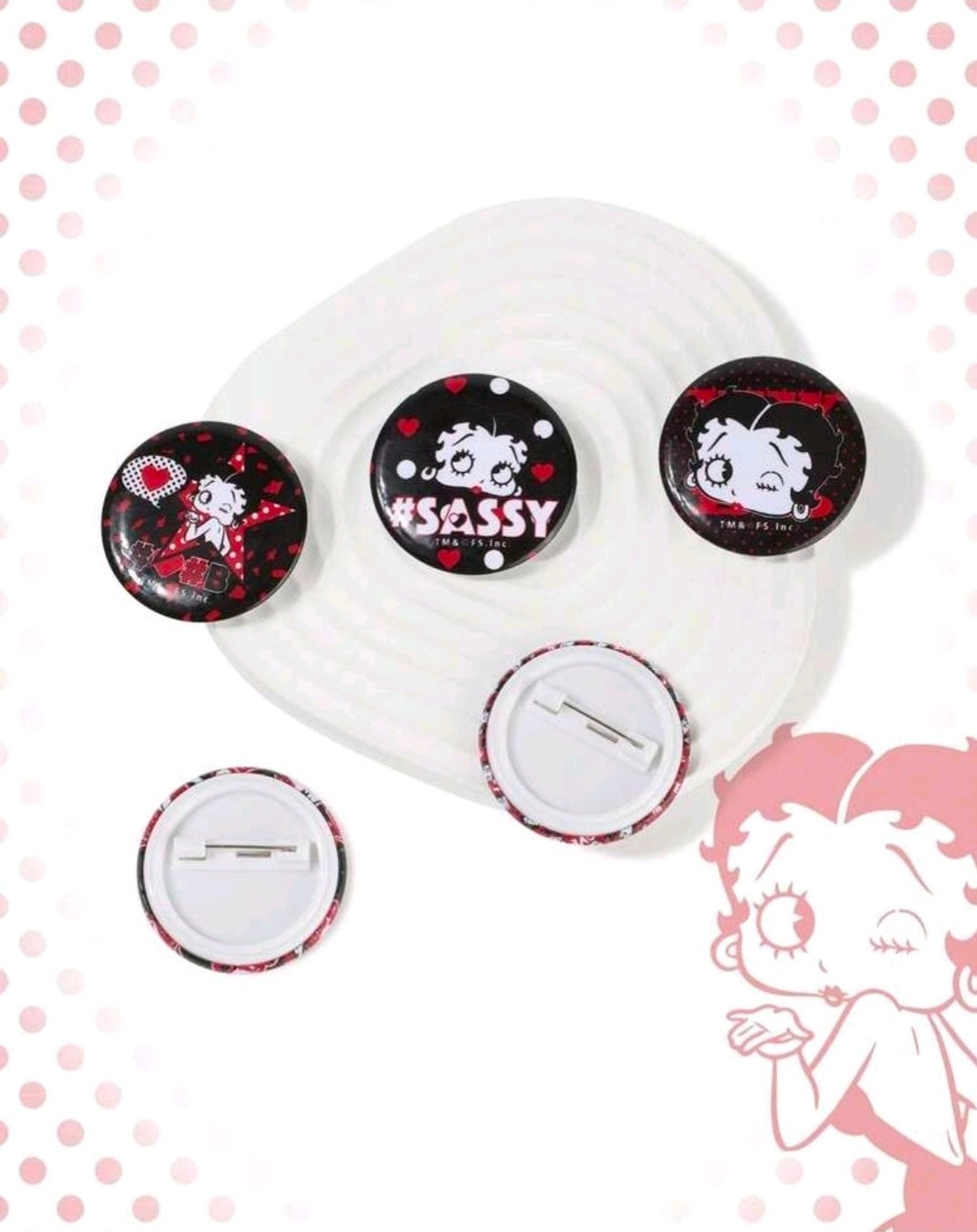 5pc Betty Boop Button Pins Set #Sassy Love Kiss Hearts Licensed Retro