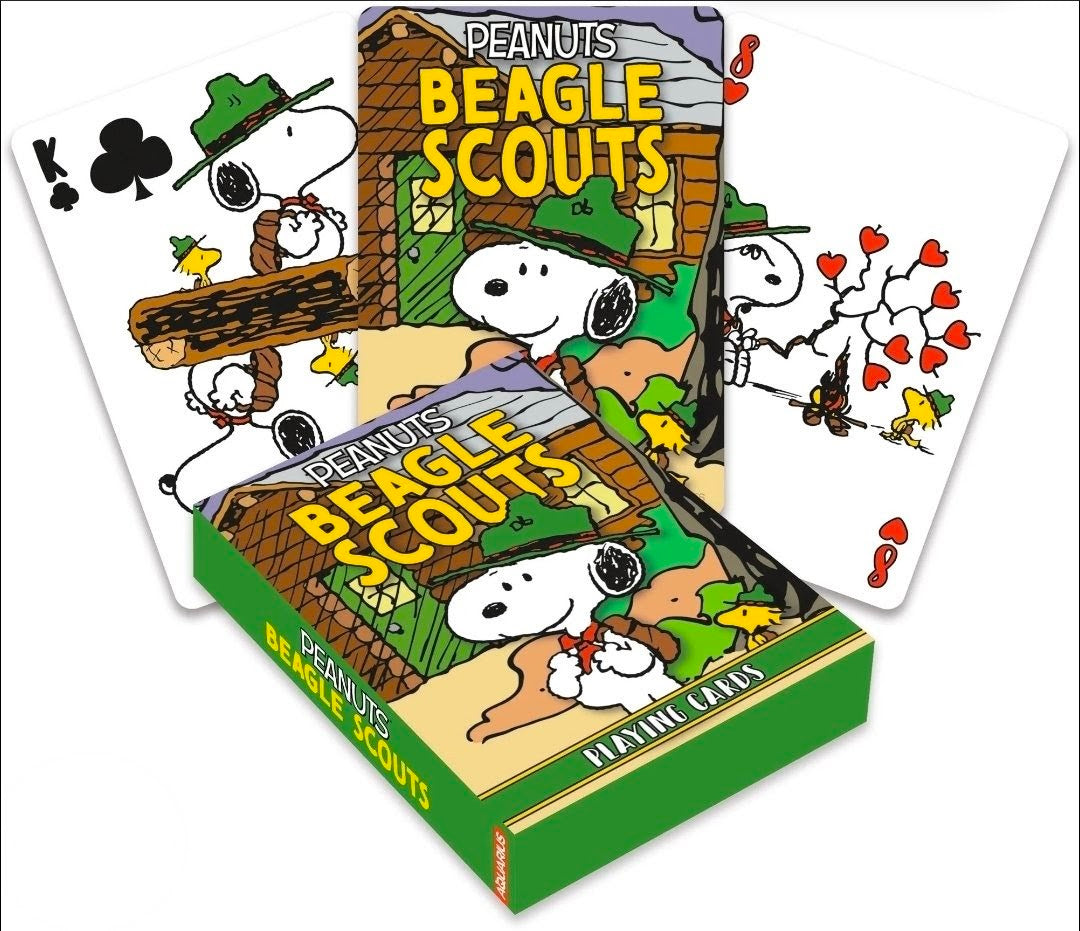 Beagle Scouts playing card deck with Snoopy and characters on colorful box