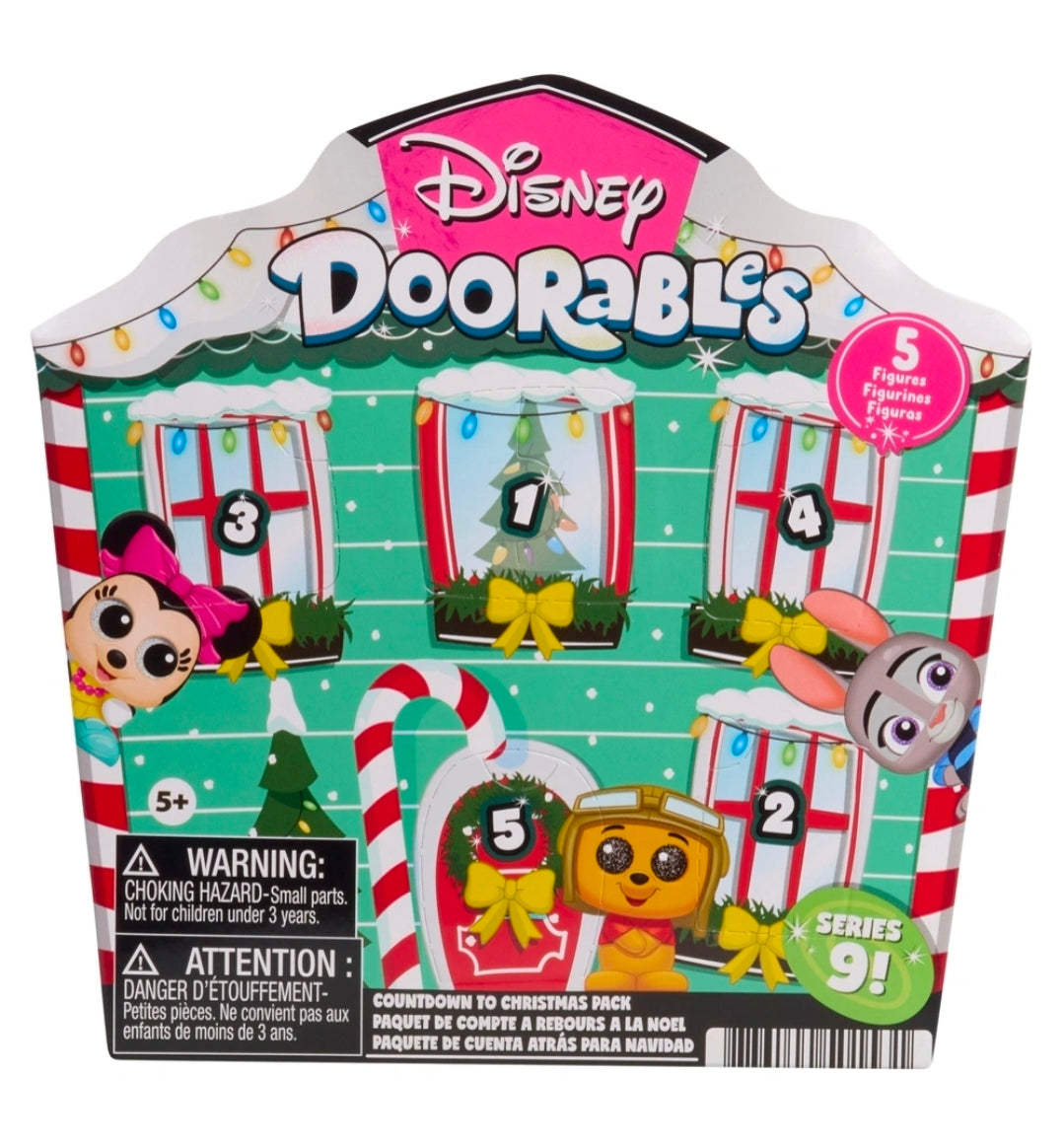 Disney Doorables countdown figures box with 5-pack window numbers 1–5