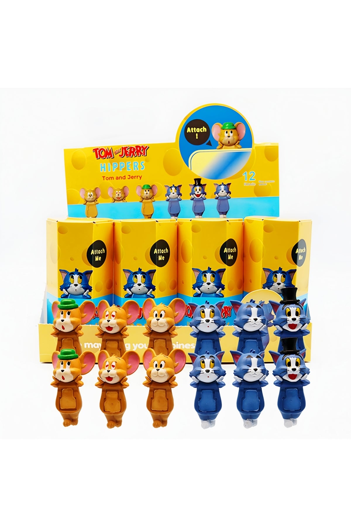 HIPPERS blind box display with standing figures and open front package boxes