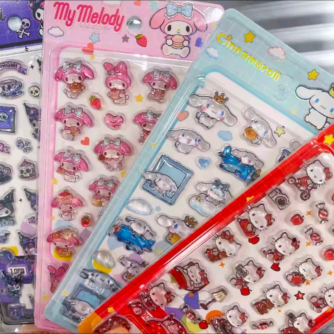 My Melody puffy sticker sheet with pink character faces and heart accents