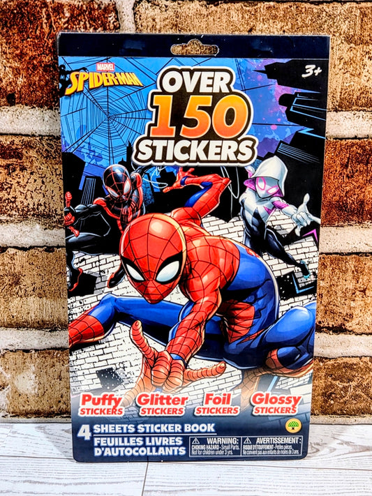 Marvel Spider-Man sticker book with "over 150 stickers" and character artwork