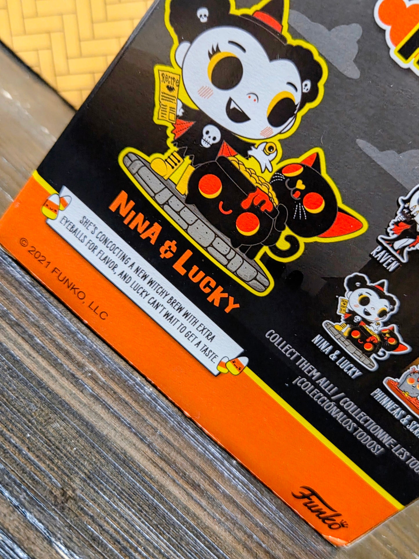 Funko Boo Hollow box side panel, Nina & Lucky character art on an orange name strip