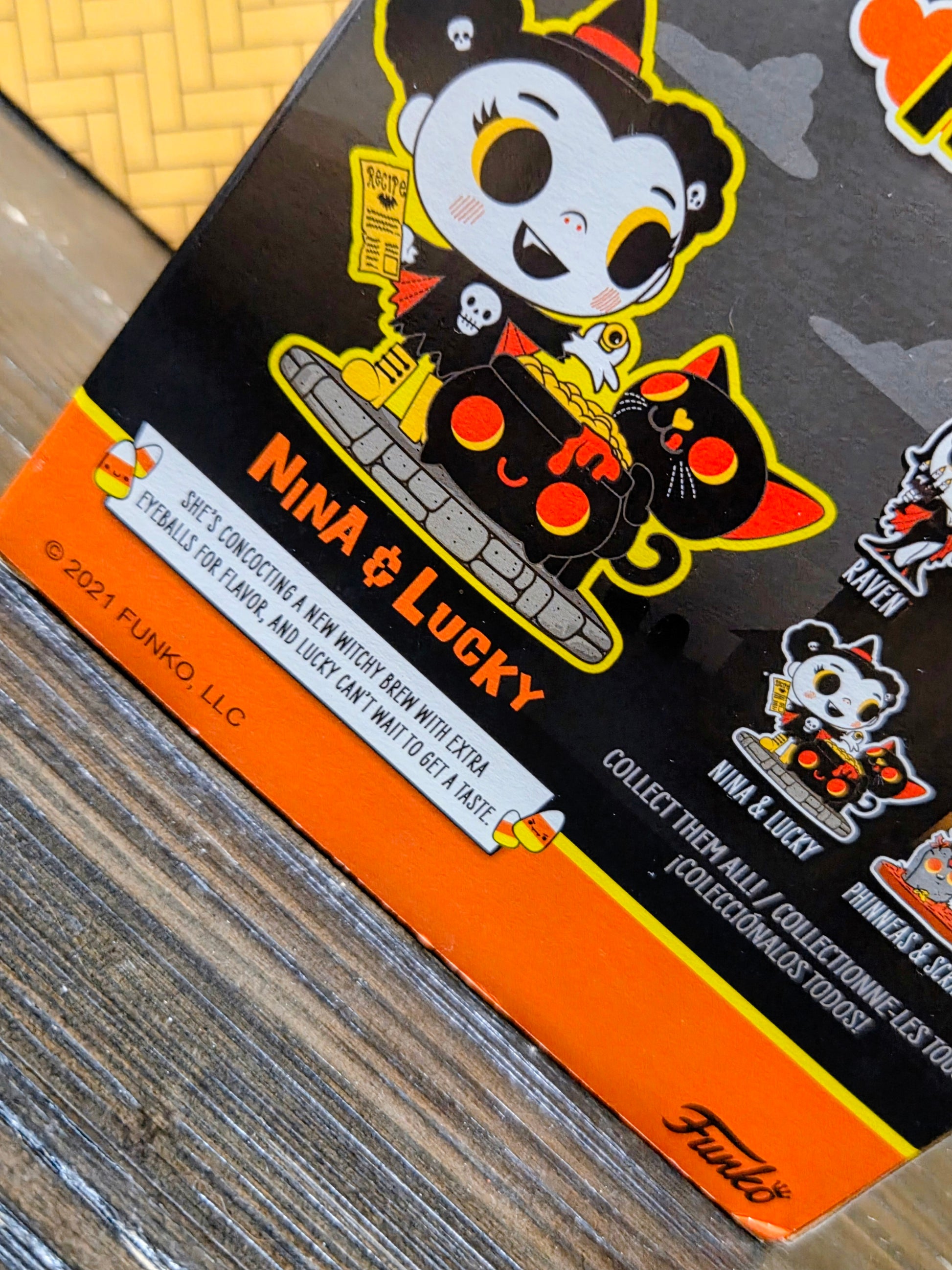 Funko Boo Hollow box side panel, Nina & Lucky character art on an orange name strip