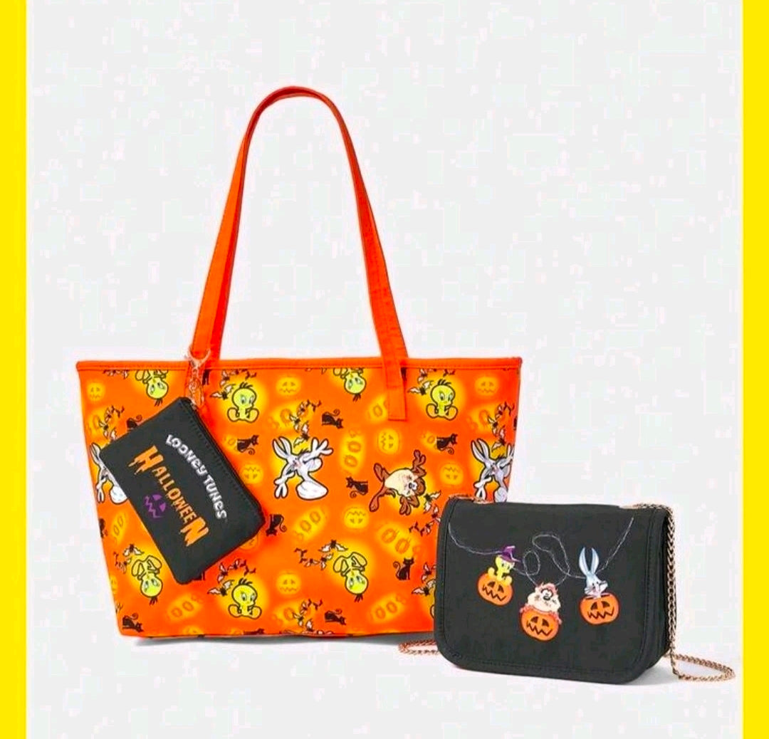Looney Tunes Halloween 3pc Purse Set Tote Clutch Chain Bag