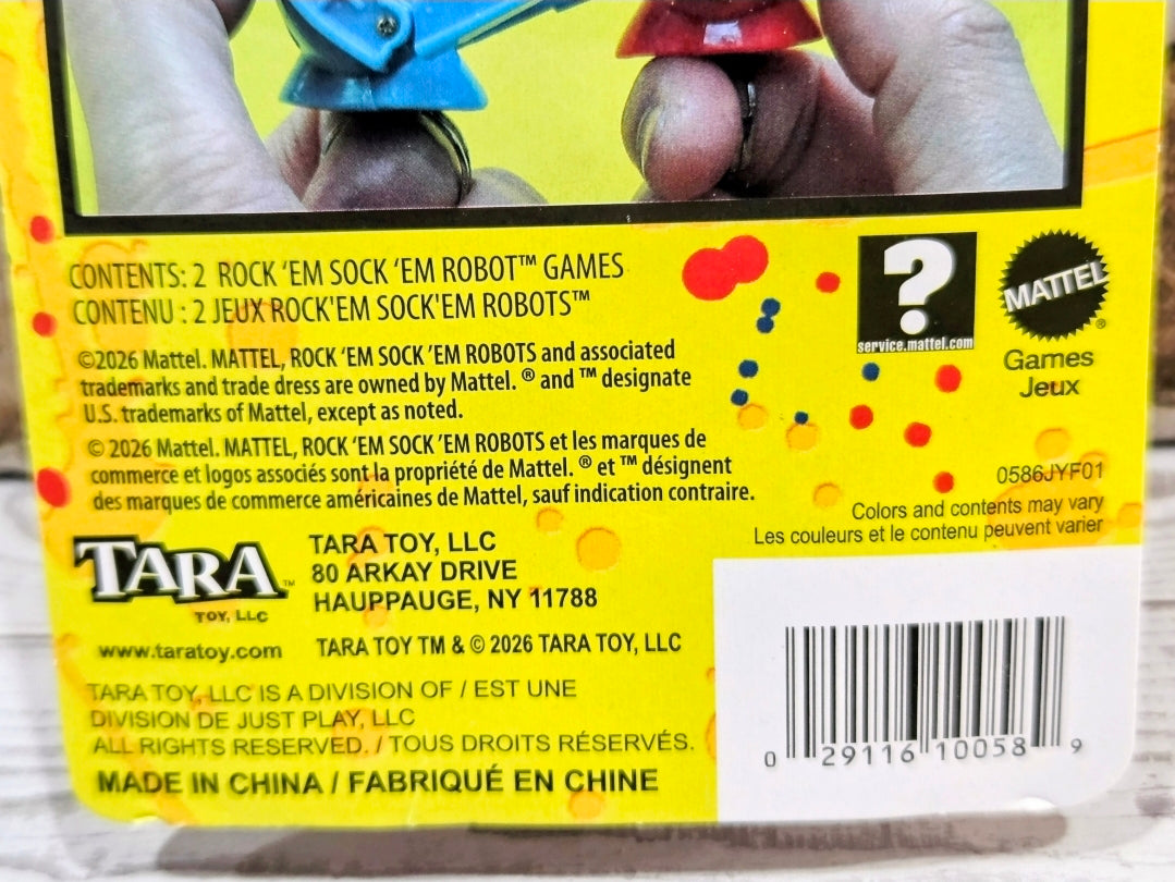 Robot finger ring set packaging back with red and blue rings shown