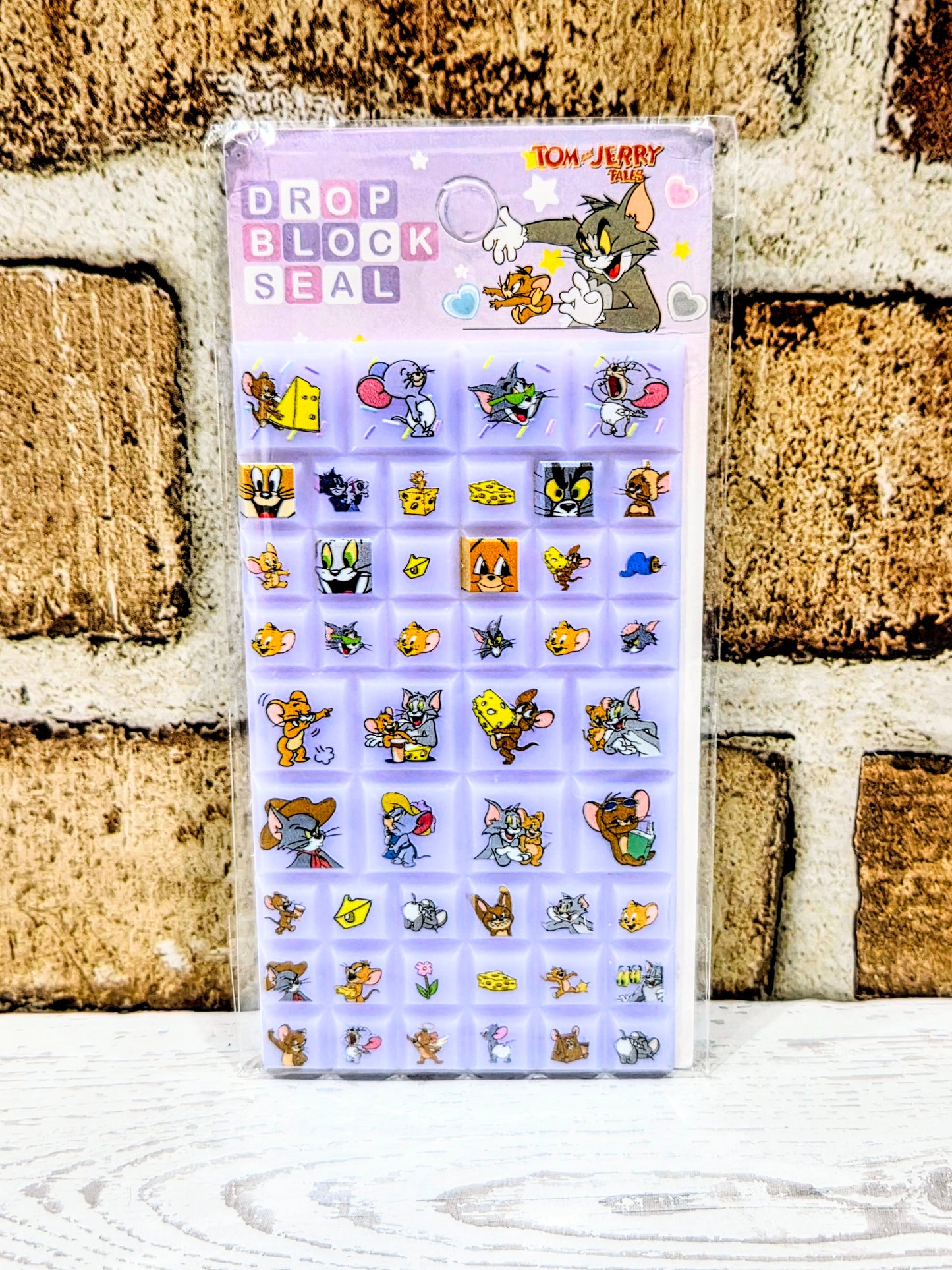 Tom & Jerry Drop Block Seal Puffy Stickers Pink or Purple Cartoon NEW