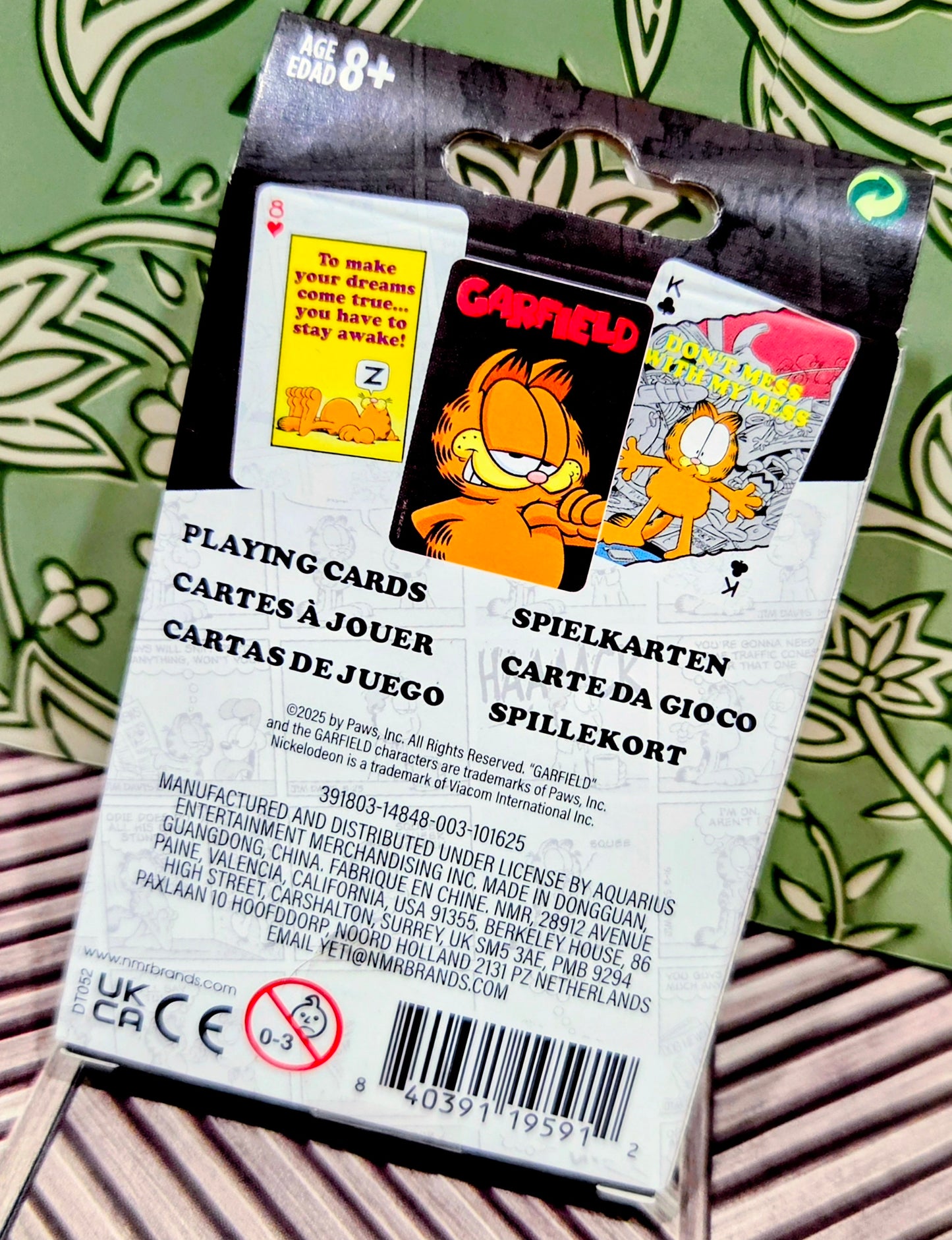 Garfield playing cards deck back with barcode and card suit images