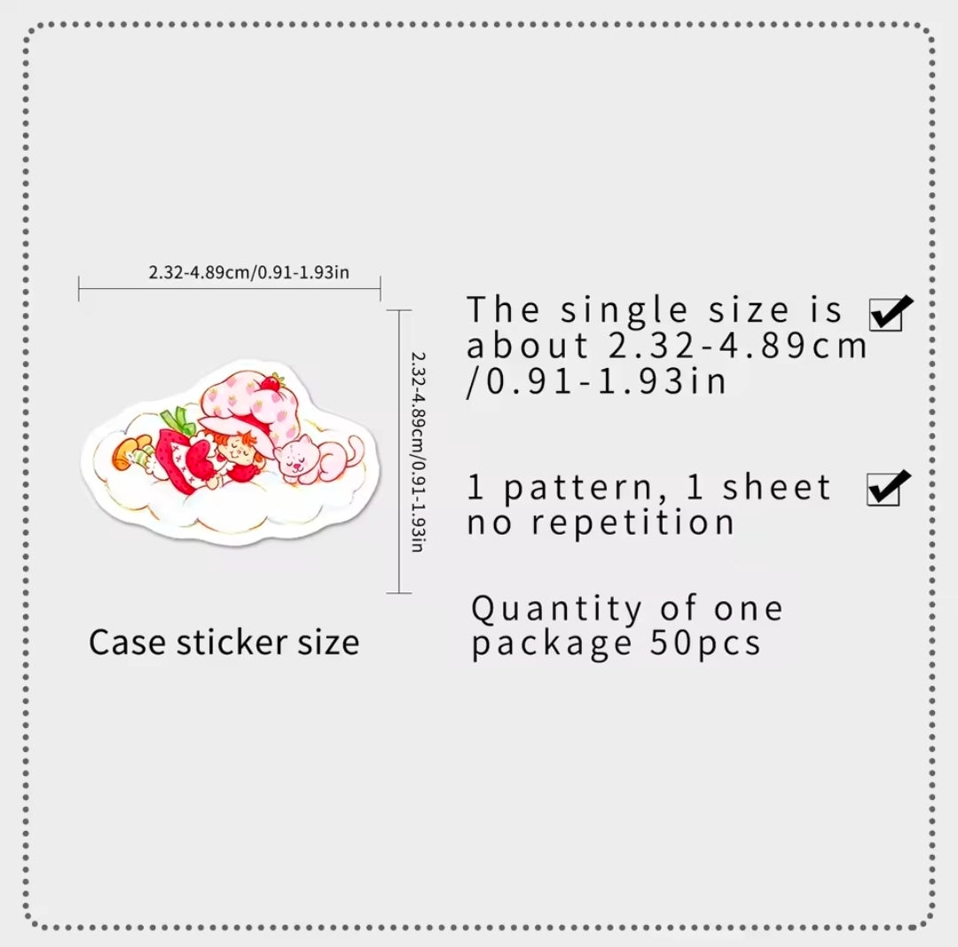 Sticker pack size chart showing a single die-cut sticker and measured dimensions