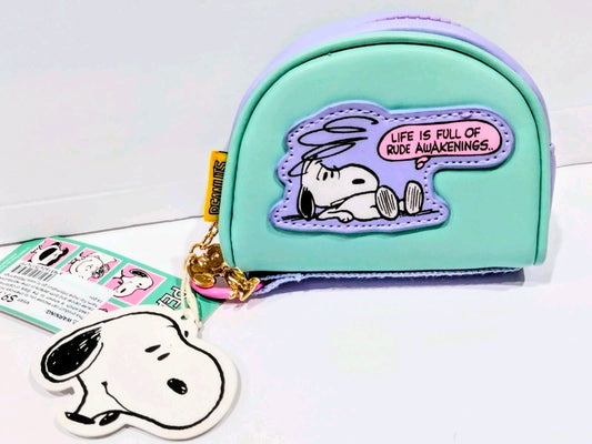 Mint mini zip coin purse with Snoopy charm dangle and gold zipper