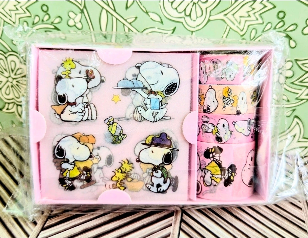Peanuts Snoopy Woodstock Pink 4-Roll Washi Tape + Sticker Sheet Set