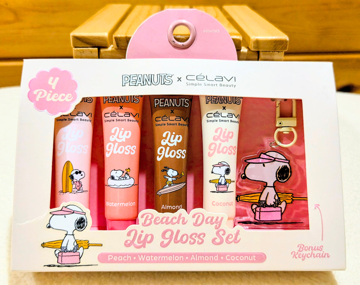 Peanuts x Celavi Snoopy beach day lip gloss set with bonus acrylic keychain