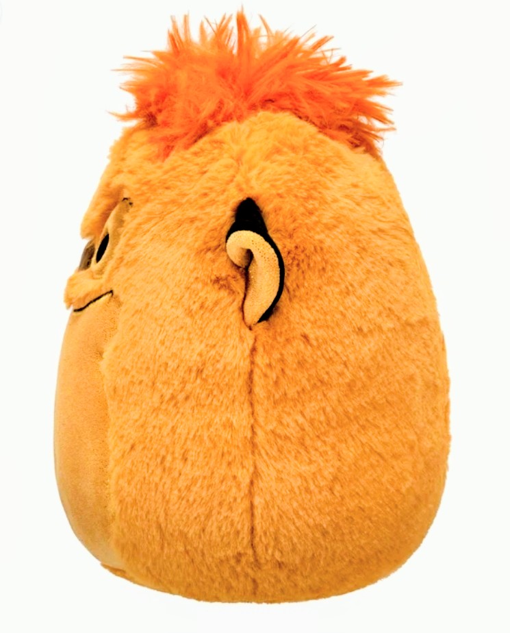 Orange Timon FuzzAMallow plush, back/side view with arched mane tuft