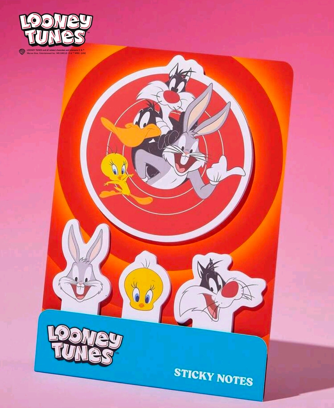 Sticky note pad set with orange-and-red cover and character emblem sticky notes