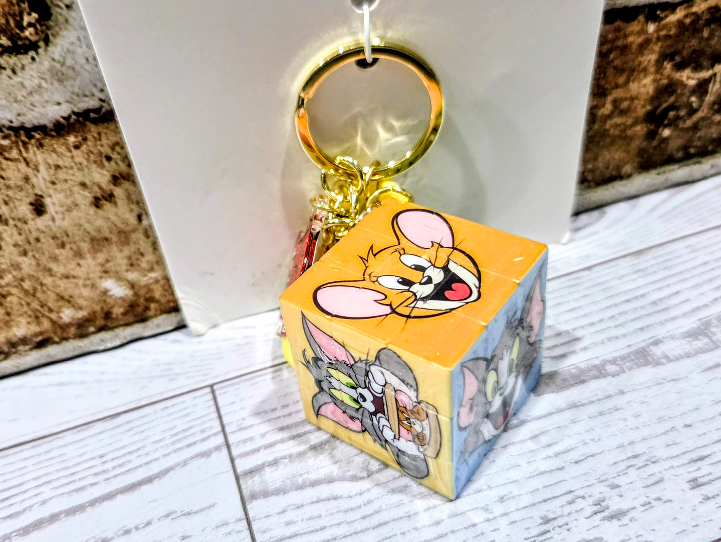Tom and Jerry Mini Rubiks Cube Keychain Licensed Turner 6 Sided Puzzle Charm Kawaii Collectible Bag Clip