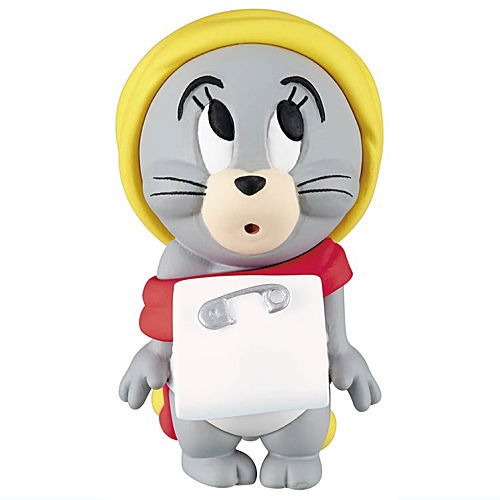 Tom mini figurine with yellow hood, red vest, and white chest panel, holding a tool