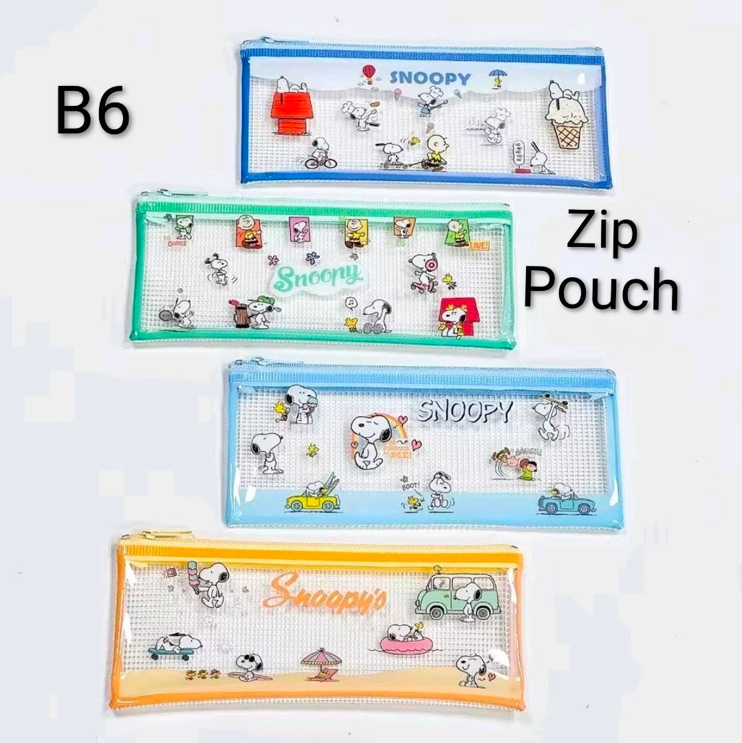 Snoopy Peanuts Joytop B6 Mesh Zip Pouch Pencil Case Clear Kawaii Stationery Bag Charlie Brown Woodstock