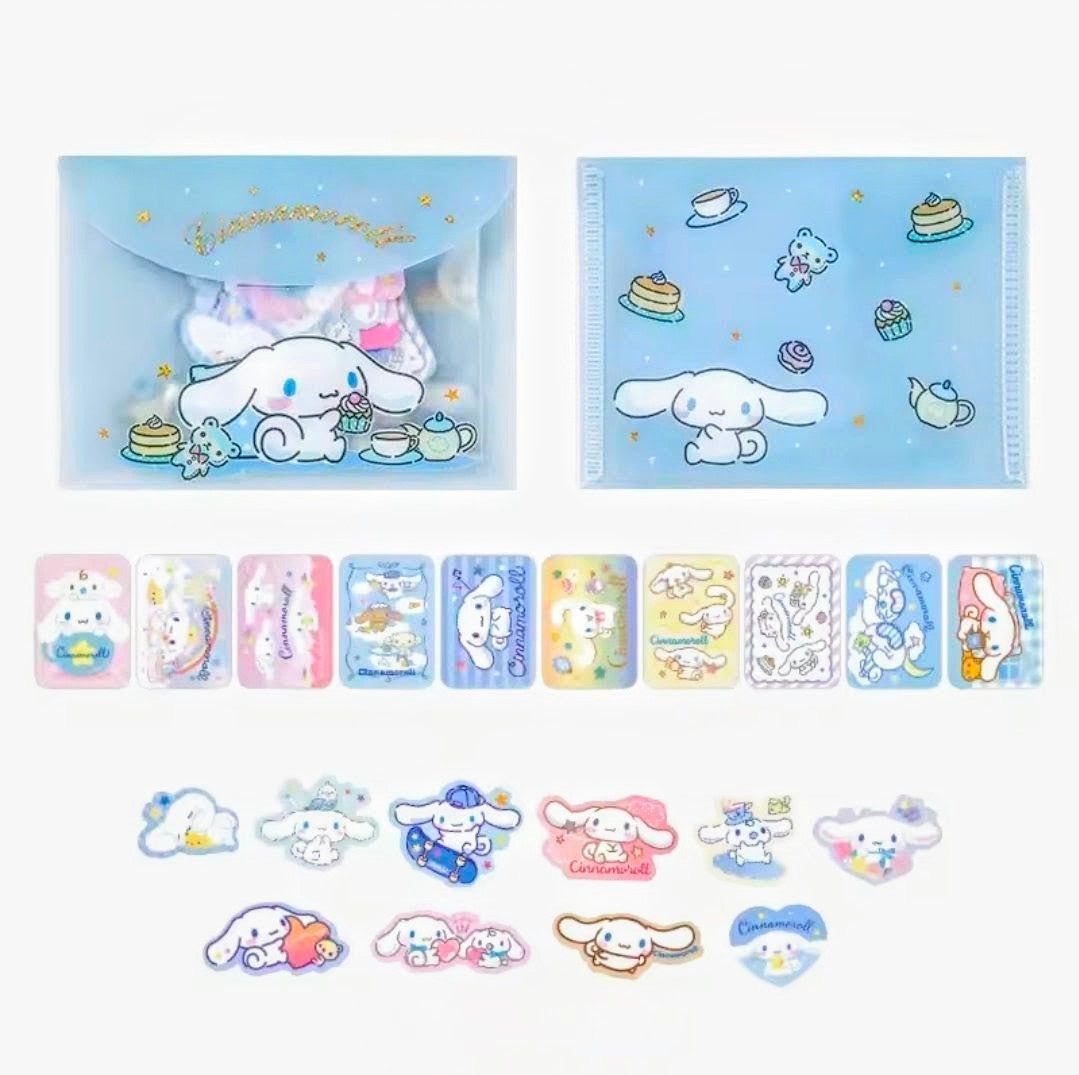 Cinnamoroll die-cut flake stickers in blue with assorted character pieces