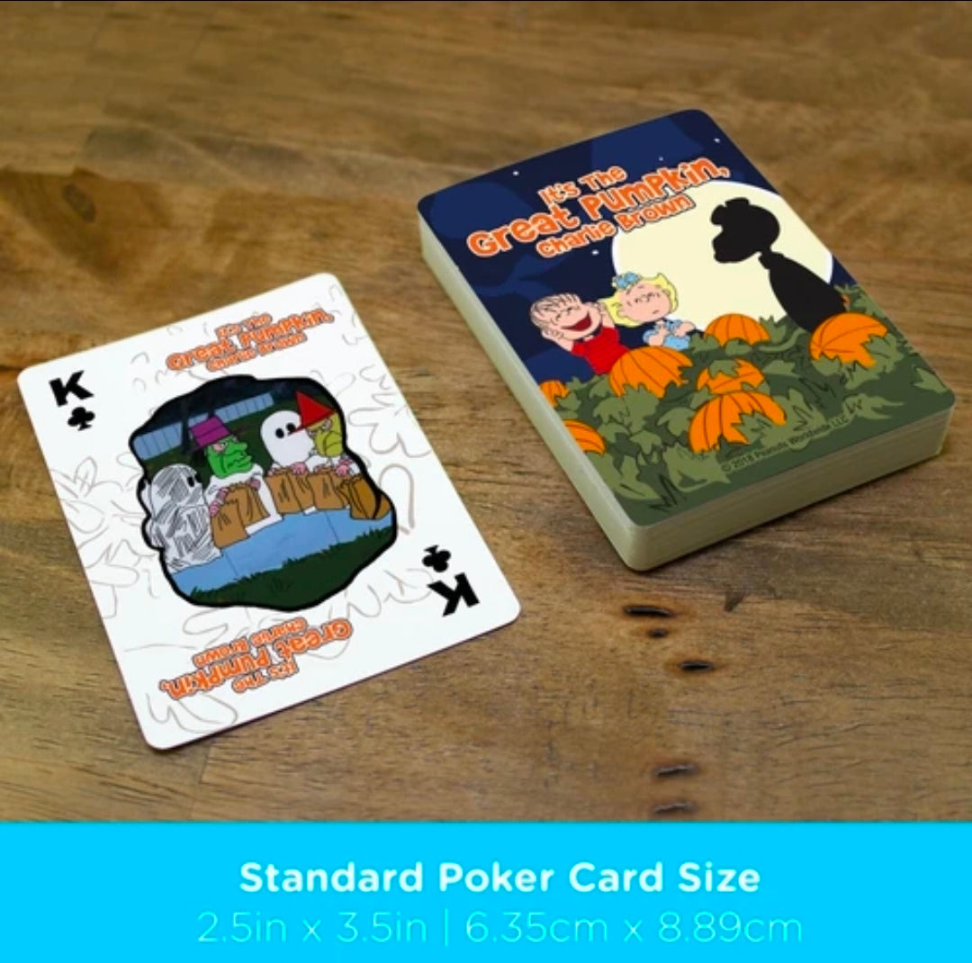 Playing cards featuring Great Pumpkin Charlie Brown character scenes on face cards