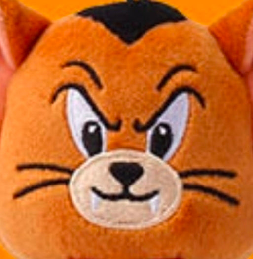 Jerry vampire plush keychain face, orange fur with black ears and white muzzle