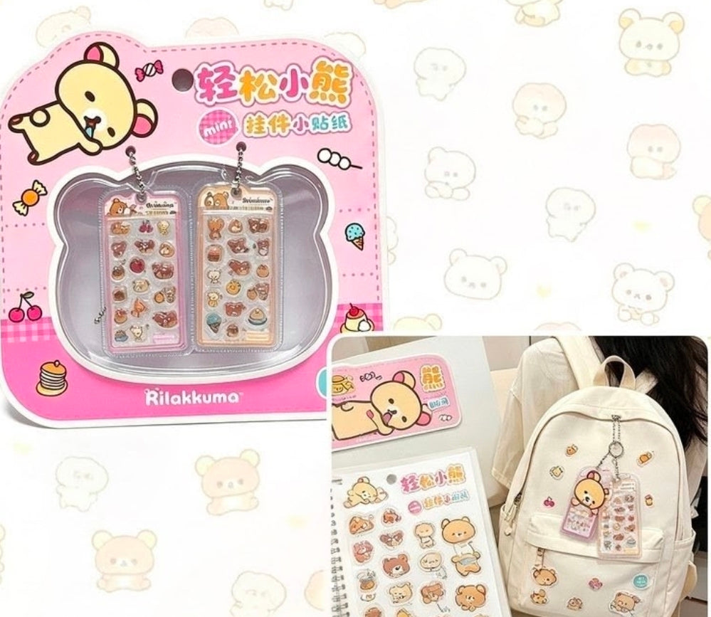 Rilakkuma sticker keychain set of 2 in double blister case on pink card backing
