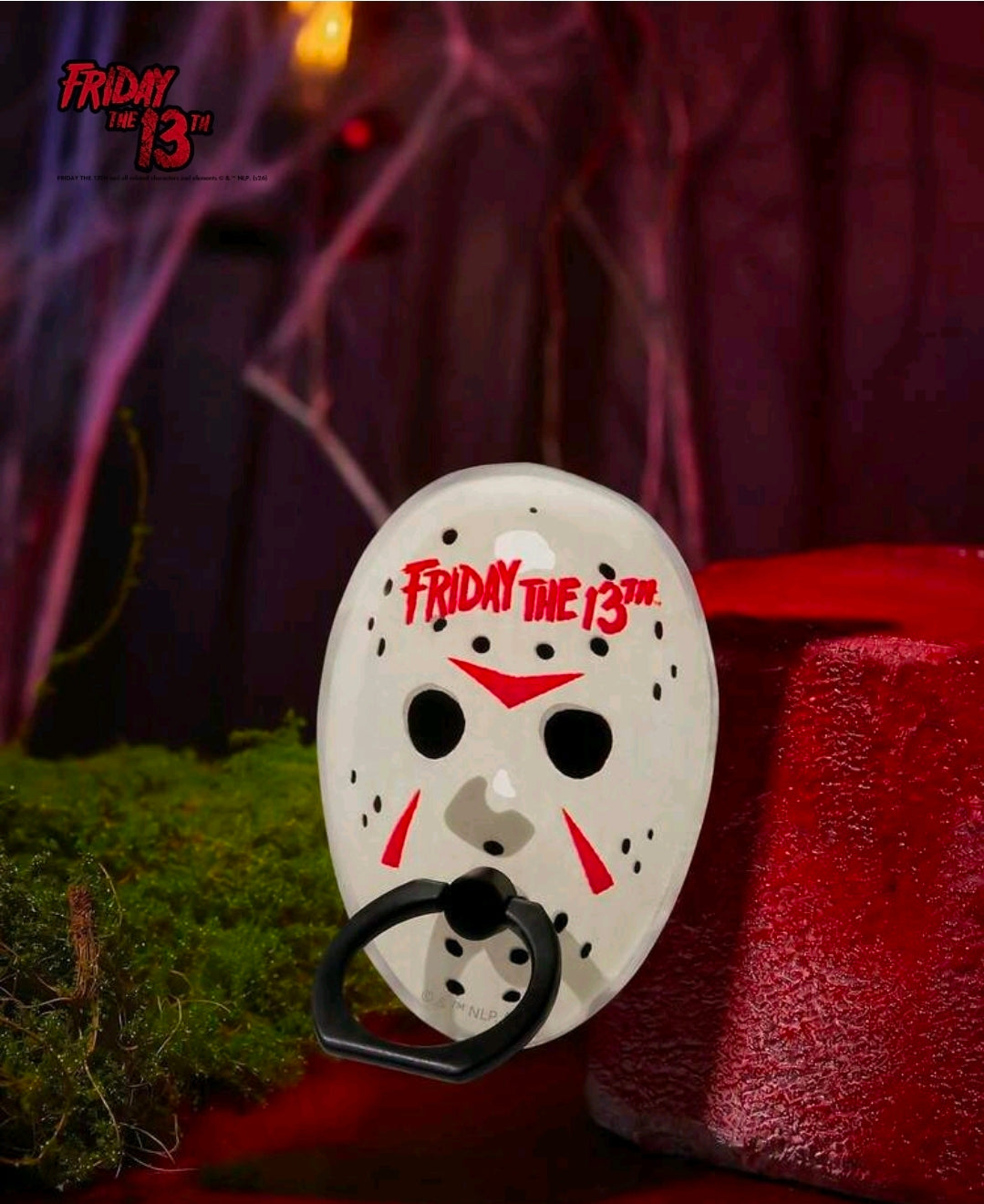 White Jason mask face acrylic phone ring grip stand with black ring holder
