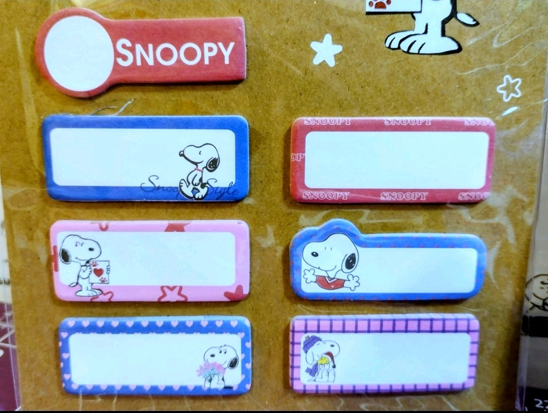 Pastel Snoopy sticky tab set pack with multiple rectangular tabs and character icons