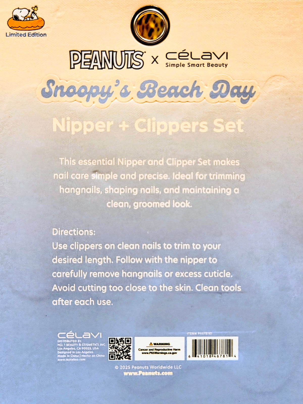 Snoopy Beach Day nipper and clippers set box front with icons and instructions