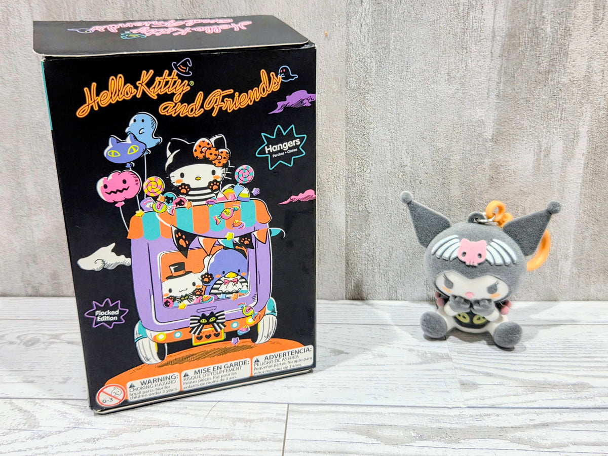 Kuromi Halloween flocked hanger bag clip with Hello Kitty and Friends themed gift box