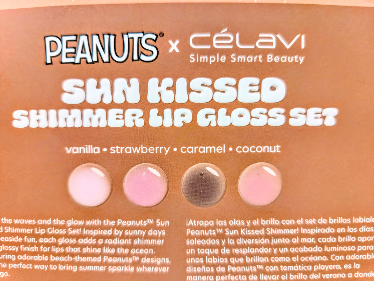 Shimmer lip gloss set box with four visible shade circles