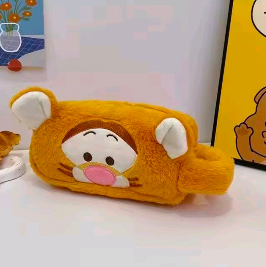 Tigger plush zipper pouch with cartoon face and raised ears