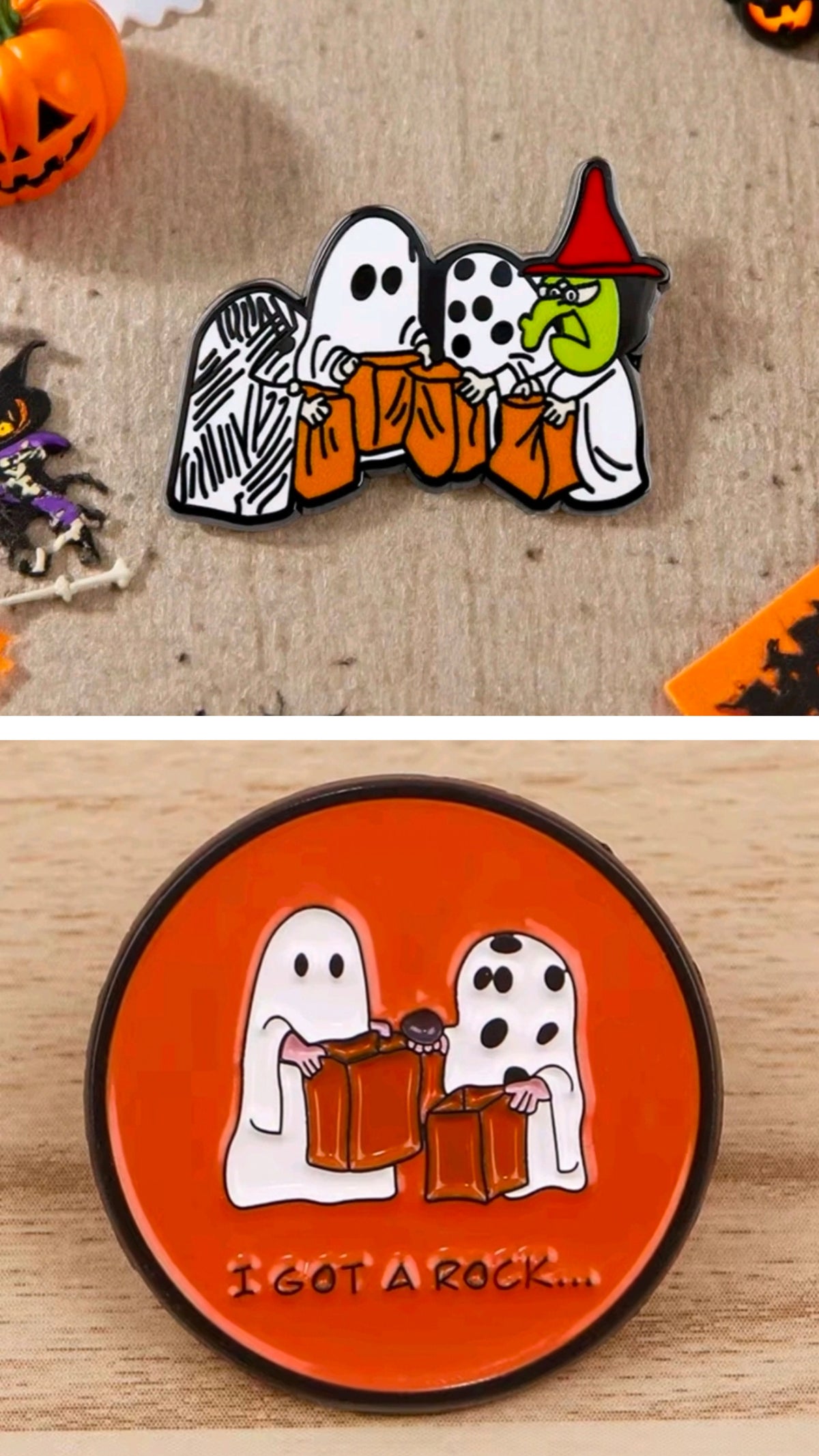 Peanuts Snoopy Halloween Ghost Costume Enamel Pin Set I Got A Rock
