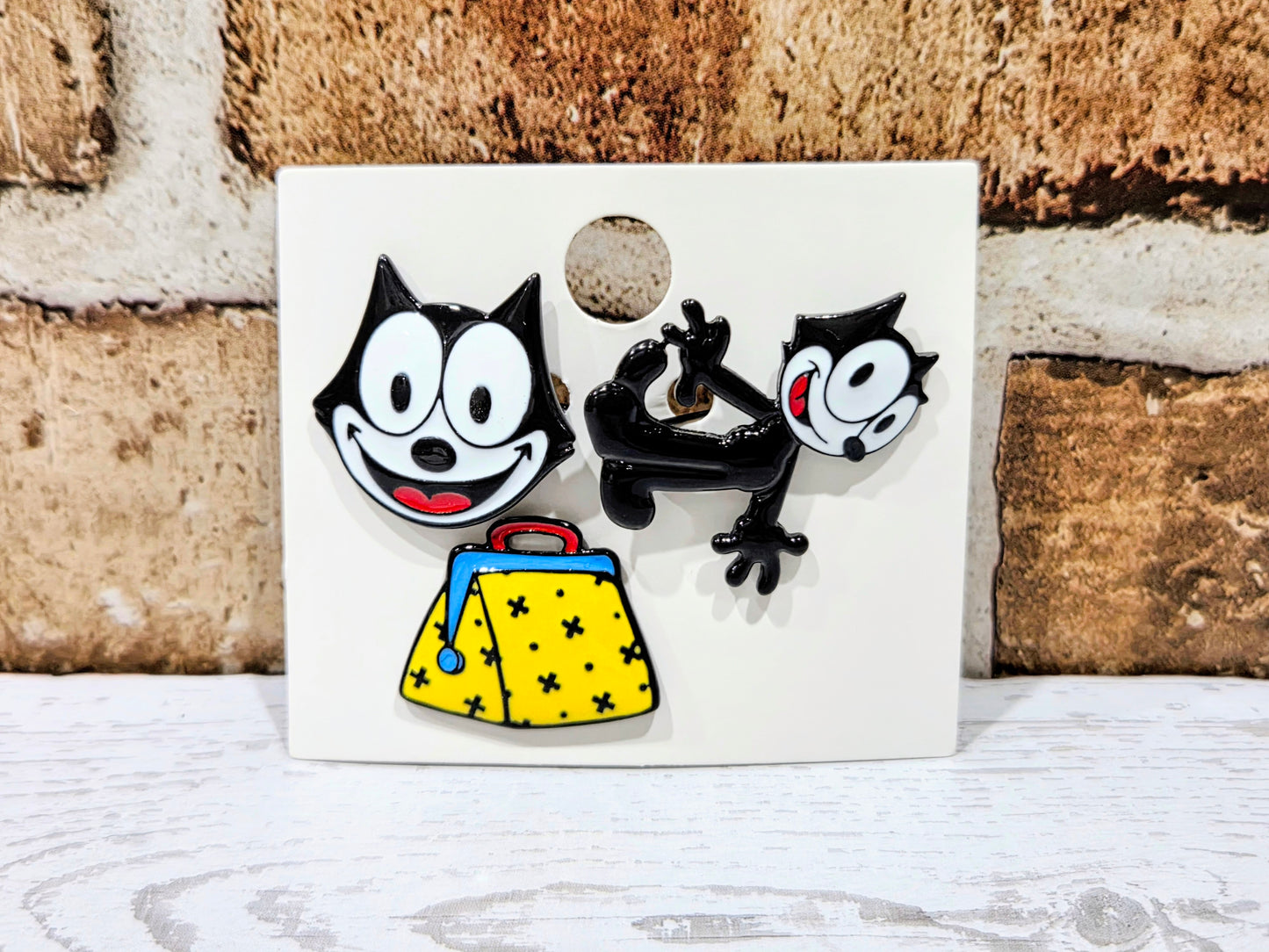 Felix the Cat Enamel Pin Set 3pc Face Body Bag Licensed Retro NEW