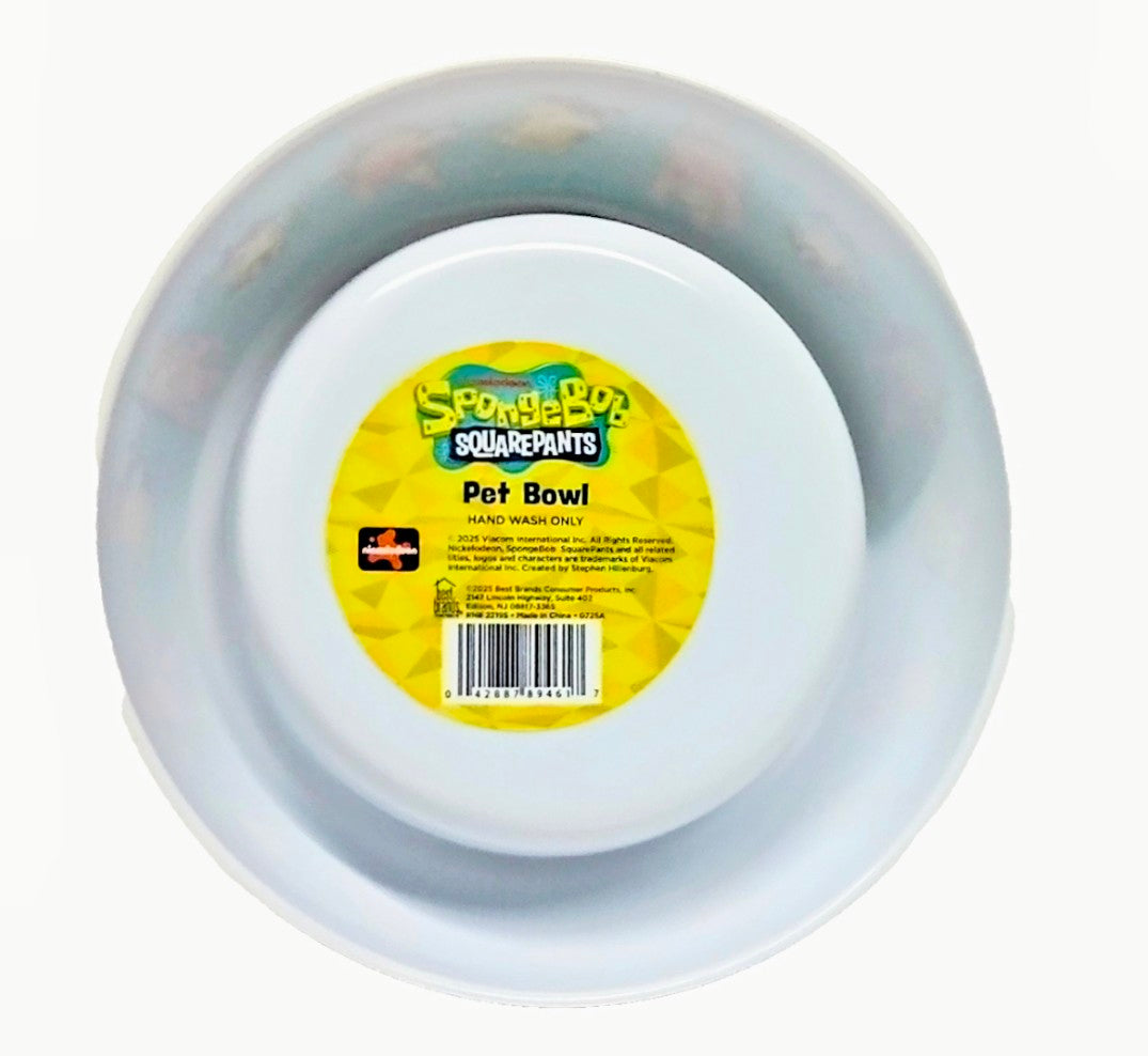 SpongeBob SquarePants pet bowl with SpongeBob logo label on the base