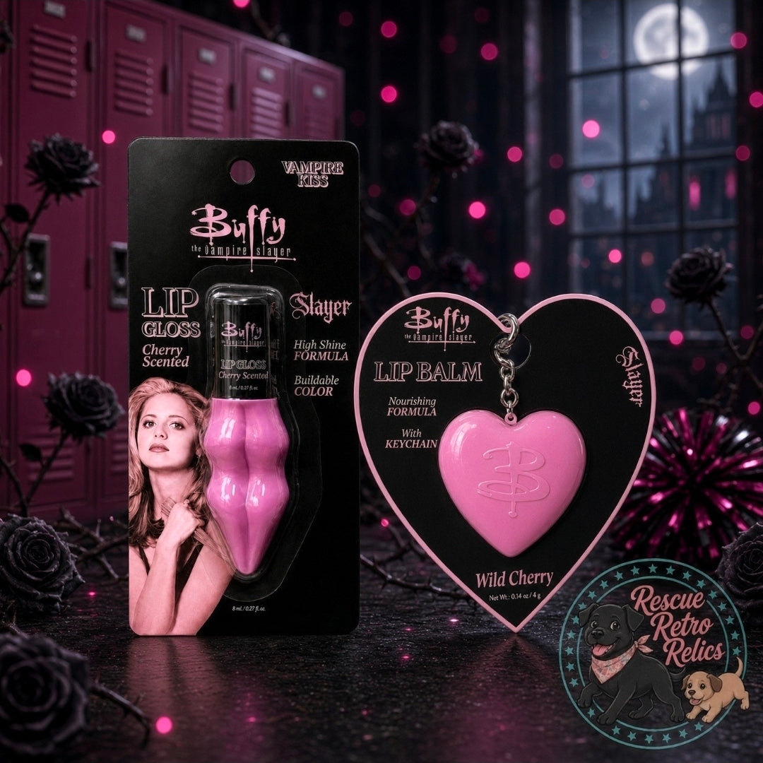 Lip gloss and Wild Cherry lip balm keychain set with heart charm