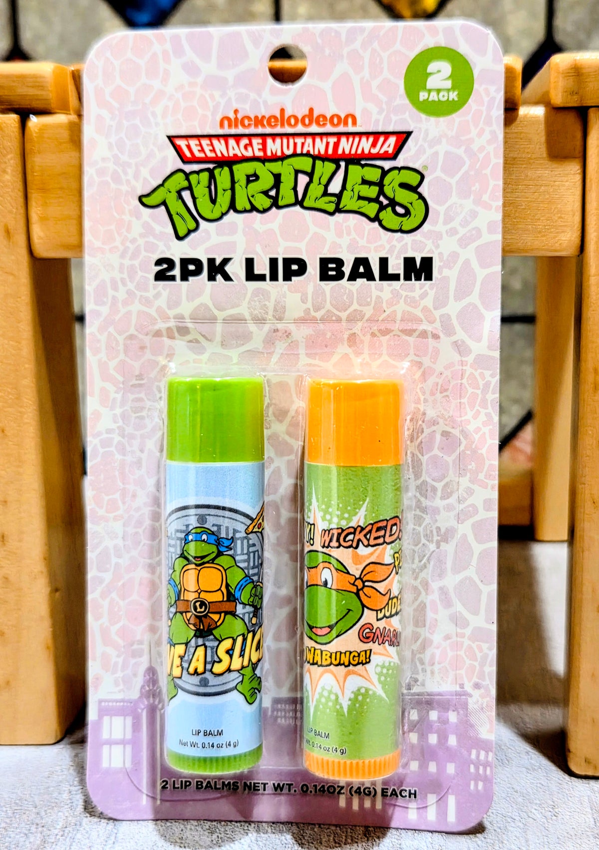 TMNT 2-pack lip balm blister pack with two labeled tubes