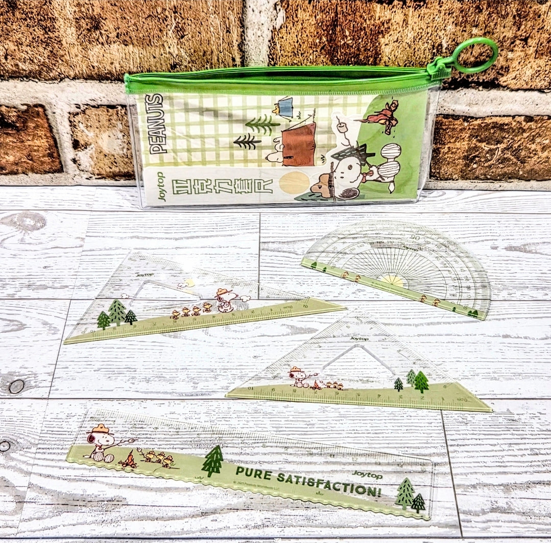 Joytop Peanuts Snoopy Happy Campers Bonfire 4pc Geometry Set Ruler Protractor Set Squares Kawaii Stationery