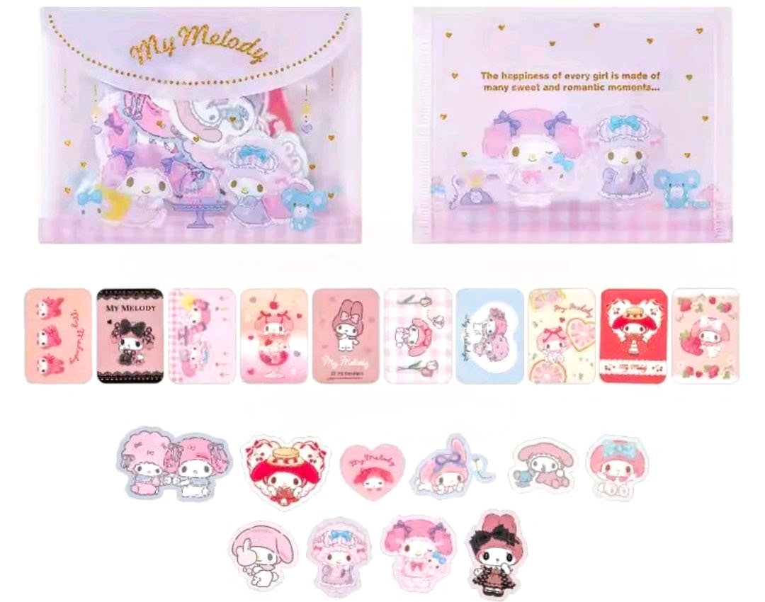My Melody die-cut flake stickers with pink, blue, and white character designs