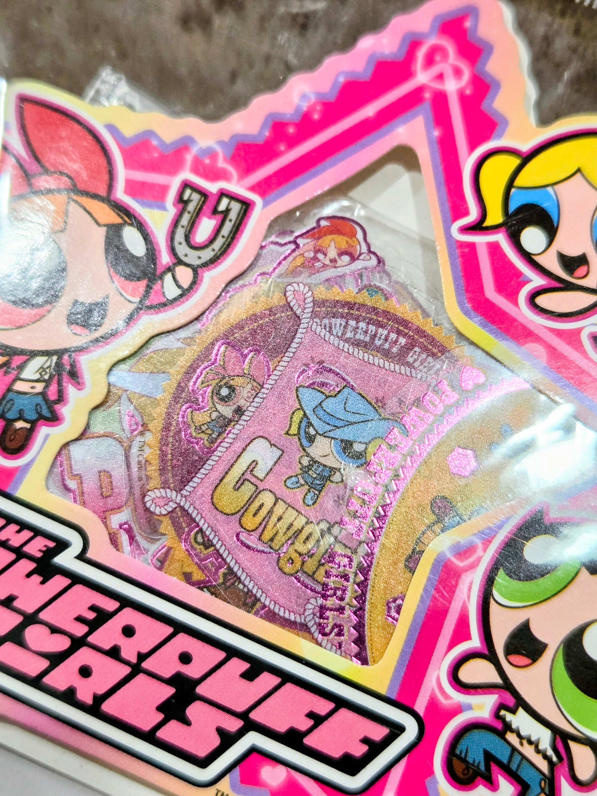 Powerpuff Girls cowgirl rodeo metallic foil sticker with “Cowgirls Rule” design