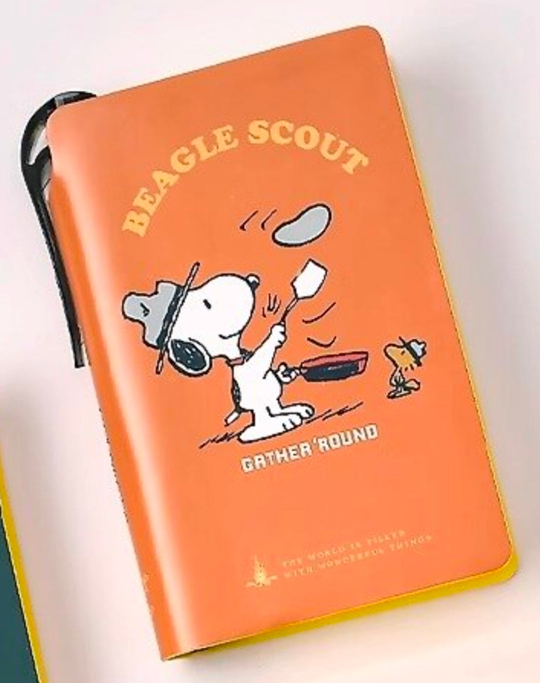 Orange Snoopy Beagle Scout faux leather pocket field notebook cover with Snoopy illustration