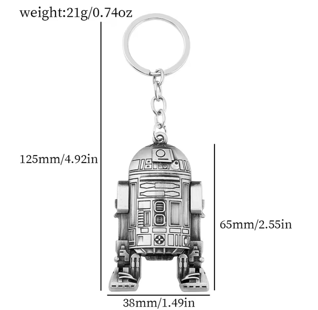 R2-D2 antique silver 3D metal keychain droid figure with keyring and chain