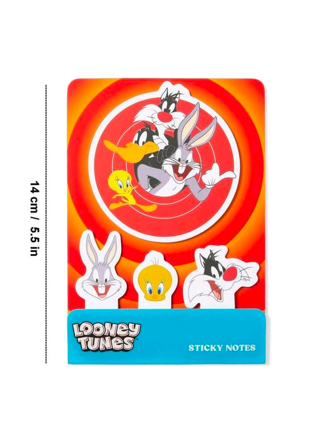 Sticky note pad set showing round character emblem and three sticky shapes