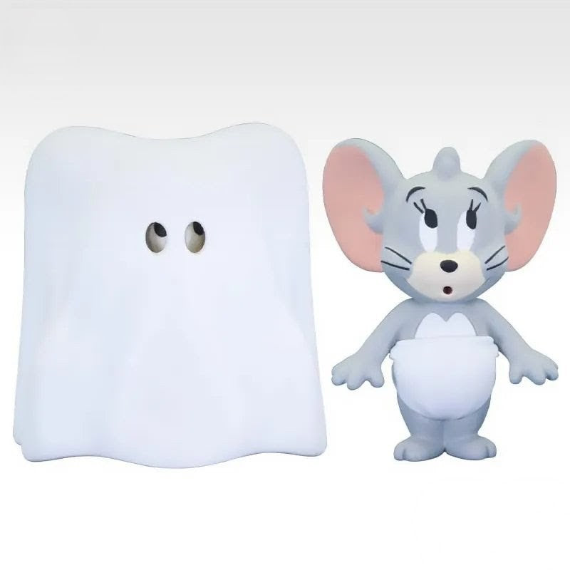 Ghost-sheet mouse figure with pink ears and white body, smiling pose