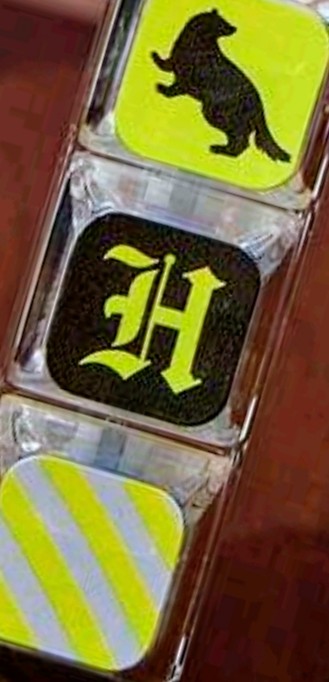 Hufflepuff acrylic clicker fidget keychain charm with metal keyring and stacked tiles