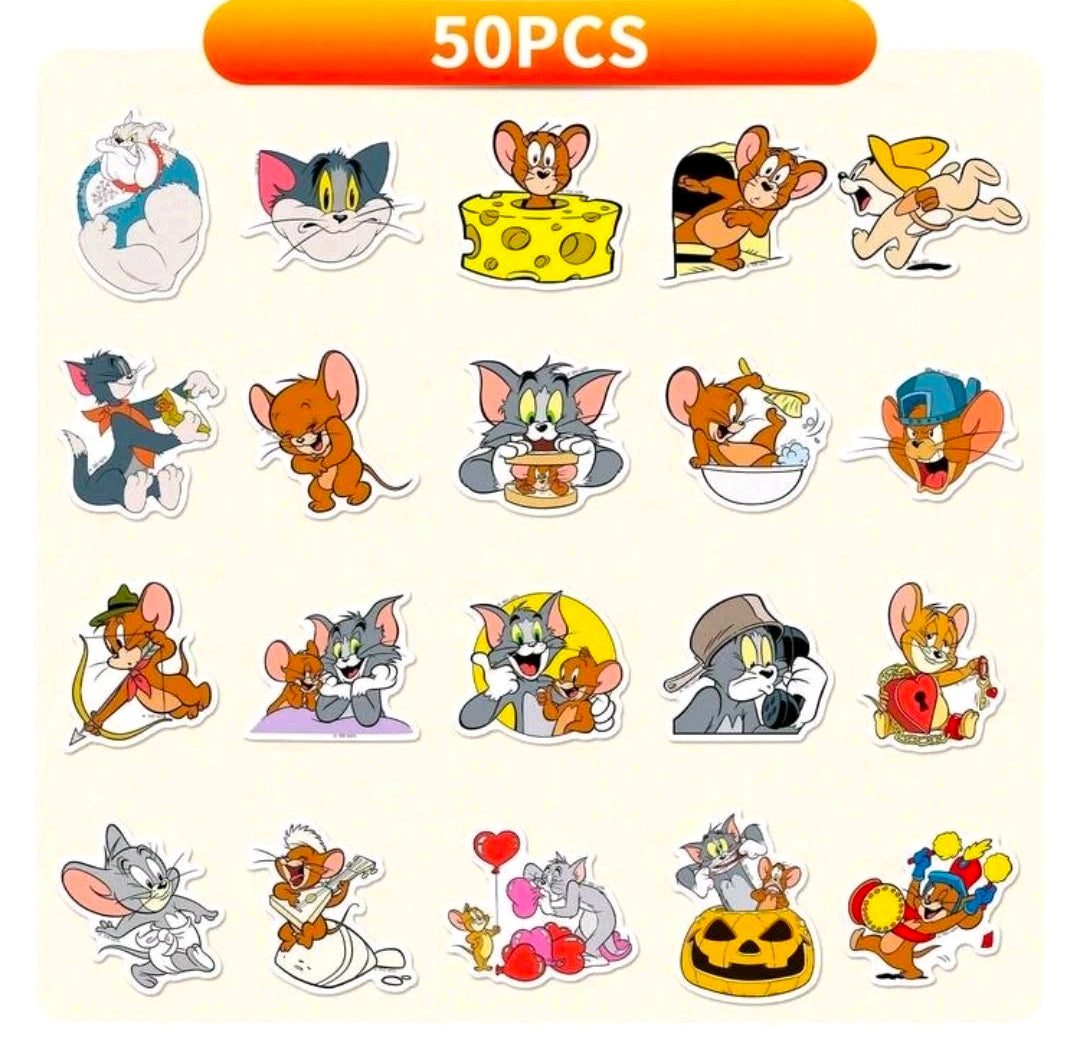 Tom and Jerry 50-piece sticker sheet with assorted cartoon character decals