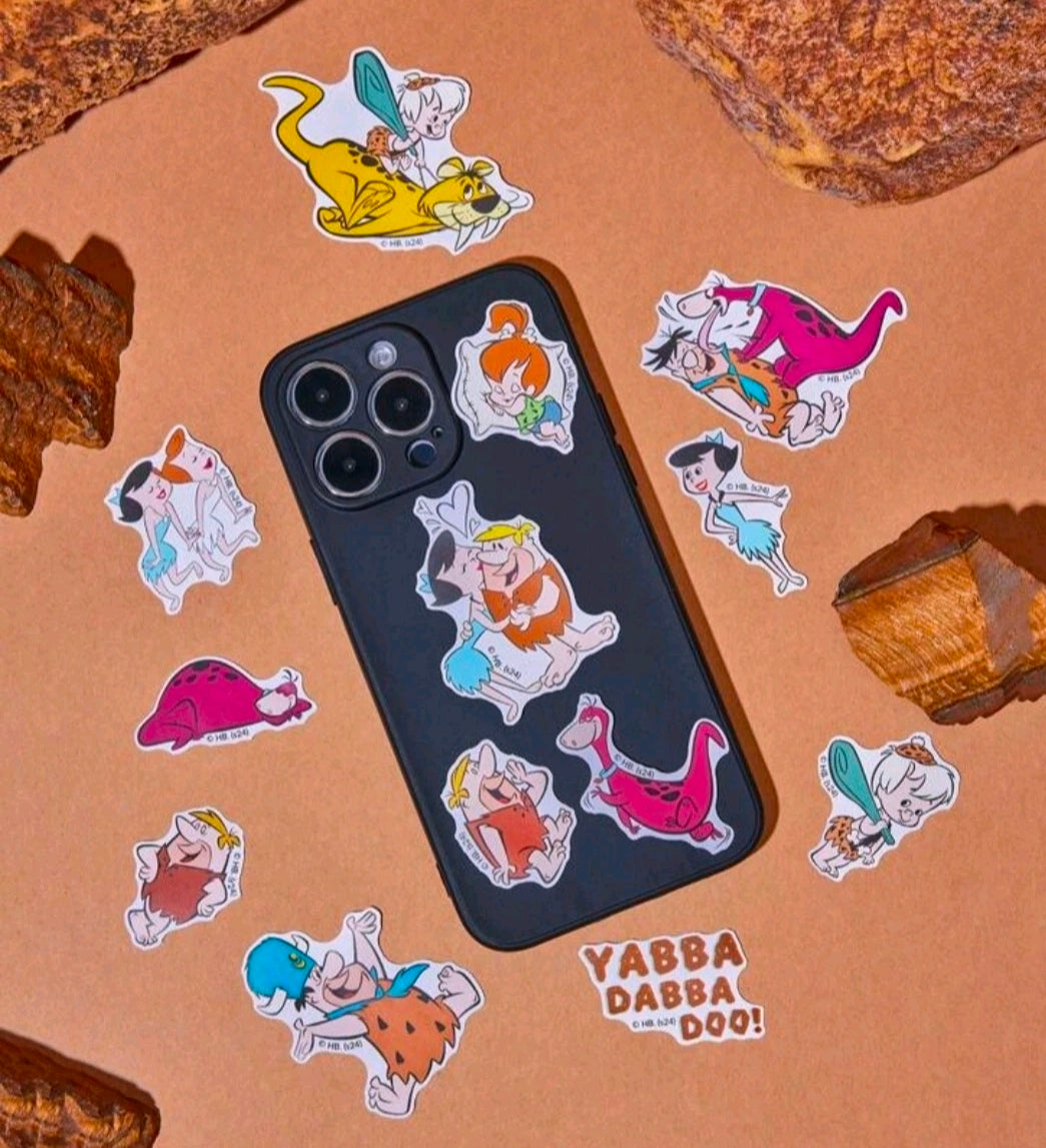 Flintstones character stickers for a dark phone case, with Yabba Dabba Doo