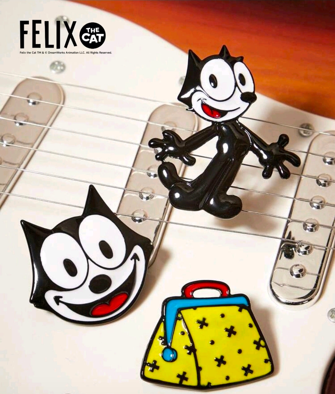 Felix the Cat Enamel Pin Set 3pc Face Body Bag Licensed Retro NEW