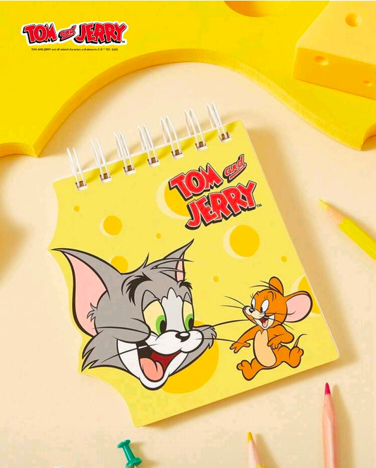 Mini spiral notepad with yellow Tom and Jerry cover, top spiral binding