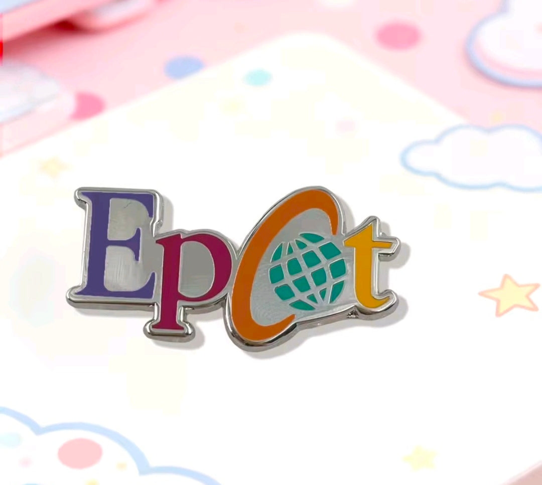 Epcot enamel lapel pin with globe and multicolor letters