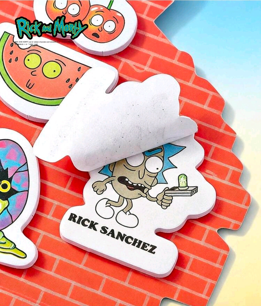 Die-cut sticky notes featuring character illustrations and character name text